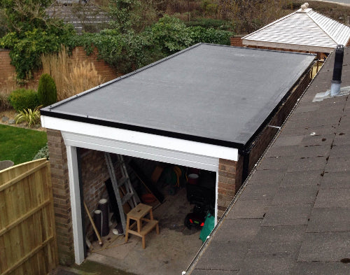 Flat shed roof with RubberCover EPDM used to keep it waterproof